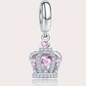 Sterling Silver and Pink Crown Charm Pendant